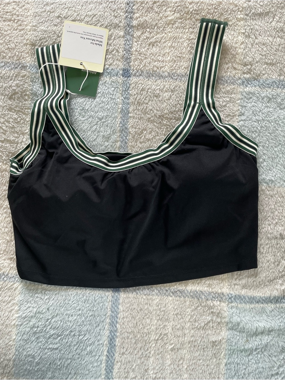 HALARA Black Crop Top with Green and White Striped Trim